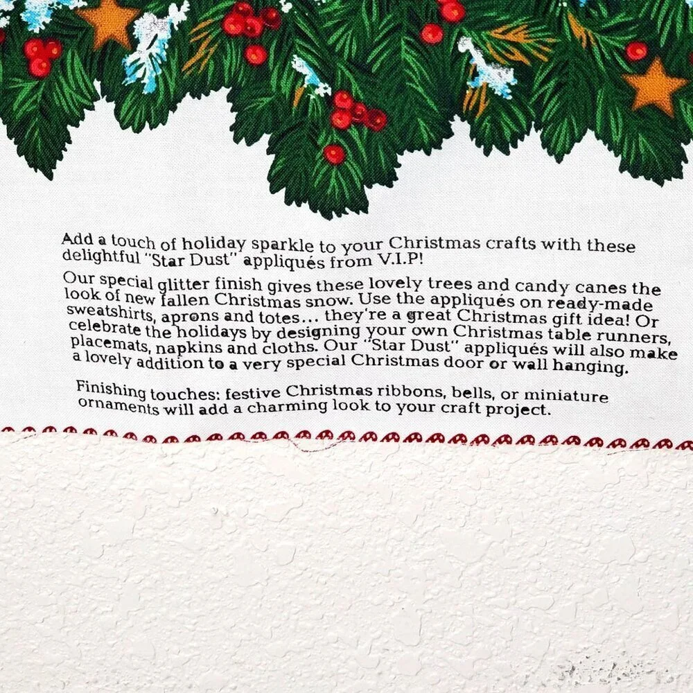 Vintage Christmas Star Dust Appliqués Fabric Panel By Cranston Print Works